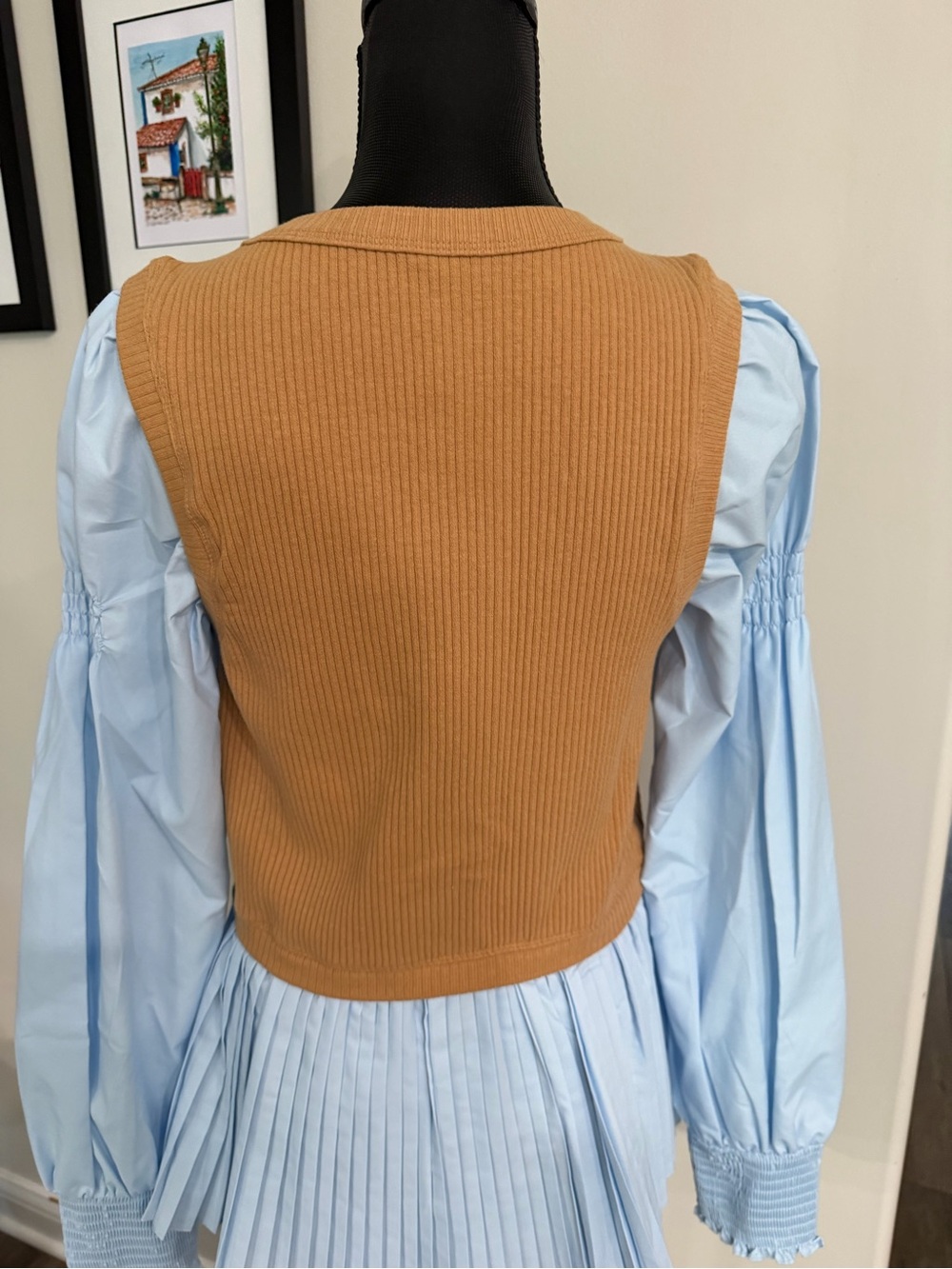 Anthropologie Women’s Ribbed Button-Front Pleated Light Blue Blouse M - Picture 9 of 12